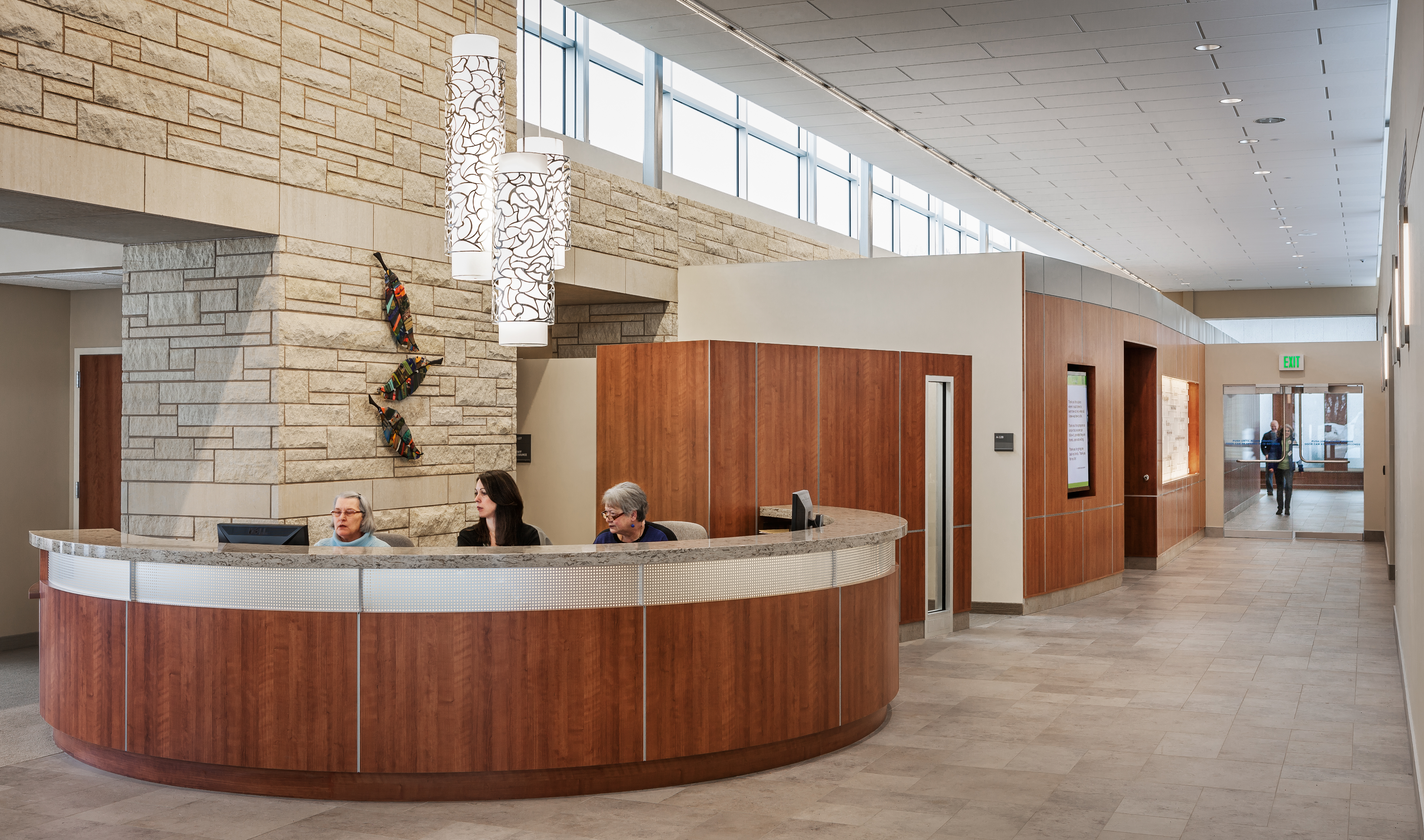 The interior of the Plymouth campus lobby