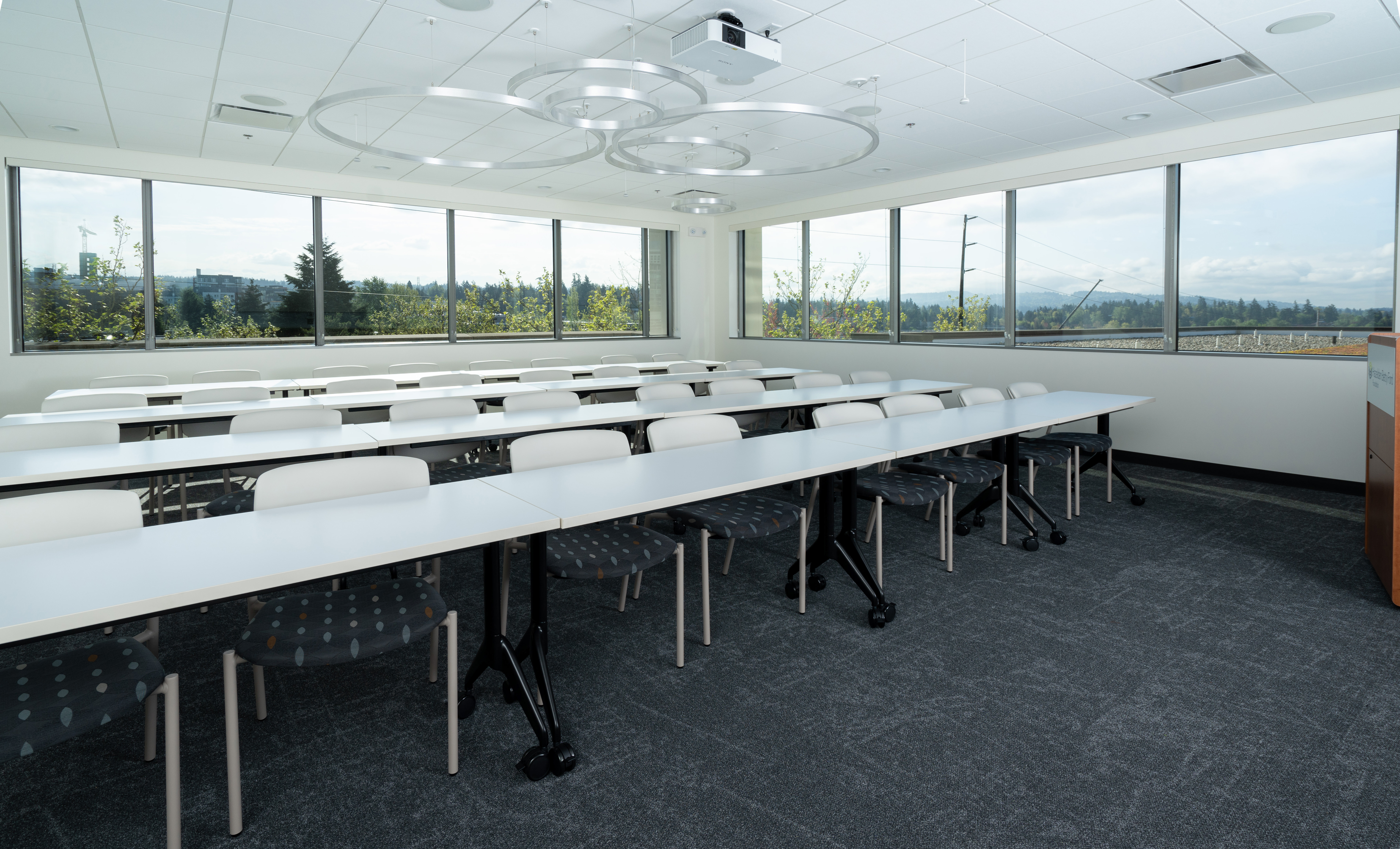 The Bellevue meeting room with bright windows, chairs and desks